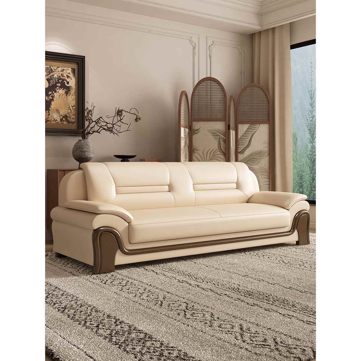 办公沙发商务简约现代客厅大厅酒店贵宾接待室真皮三人位茶几组合