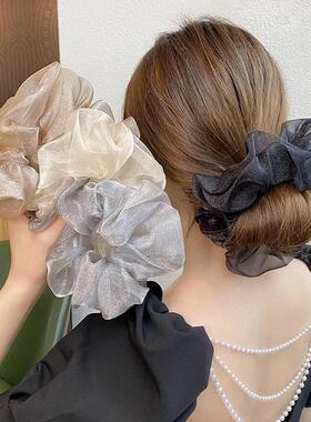 Summer Solid Organza Scrunchie Hair Bands Women Girls Elegan