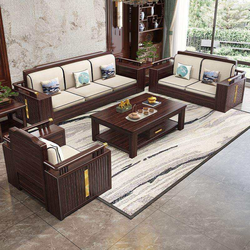 新中式乌金木全实木沙发现代客厅冬夏贵妃两用储物中国风家具全套