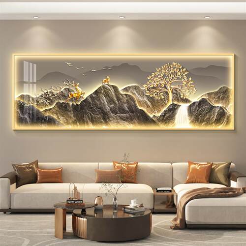 发财树led带灯轻奢客厅装饰画沙发背景墙挂画壁画简约现代高级感