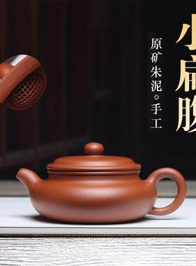 宜兴迷你扁仿古紫砂壶扁腹纯手工原矿朱泥家用小茶壶一人饮150ml
