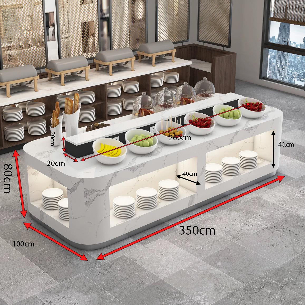 酒店饭厅食堂自助餐桌中岛式双面大理石取餐桌布菲台凉菜甜点摆台