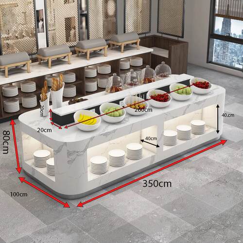 酒店饭厅食堂自助餐桌中岛式双面大理石取餐桌布菲台凉菜甜点摆台