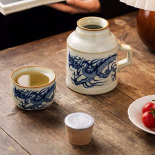 汝窑青花龙纹陶瓷泡茶杯家用焖茶水杯小暖壶茶具高档马克杯子礼品