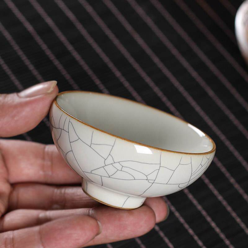 陶瓷纯手工茶具龙泉汝窑功夫茶主人杯品茗杯家用单杯哥窑冰裂可养