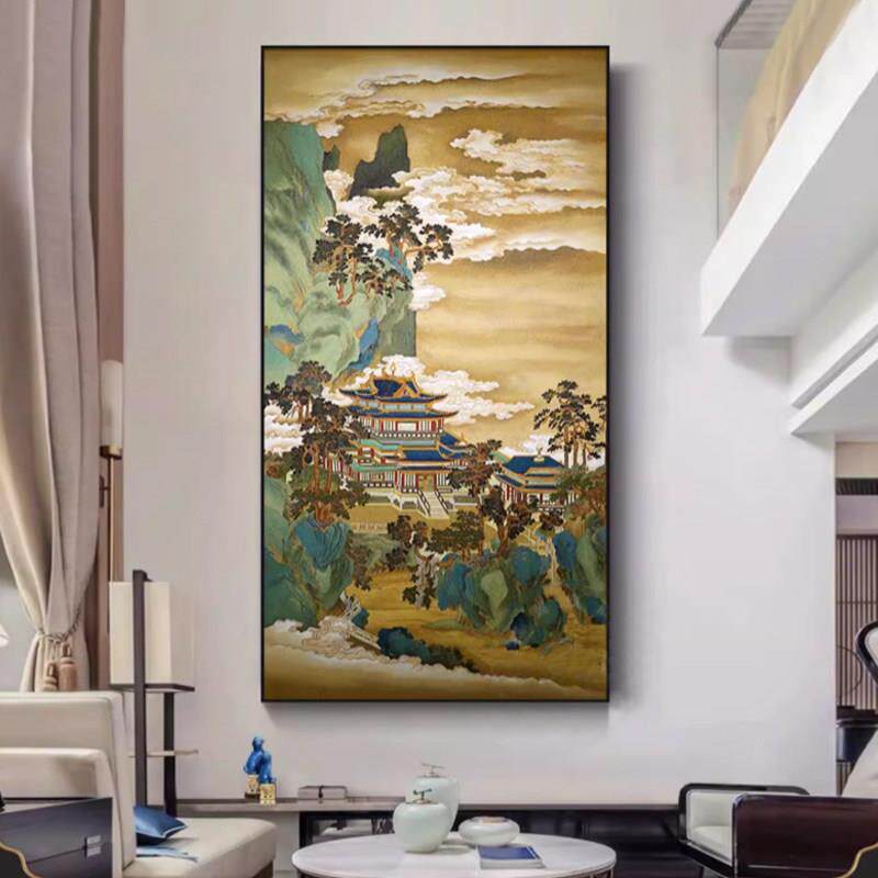 中式玄关装饰画别墅复式楼大堂走廊过道壁画风景中国画