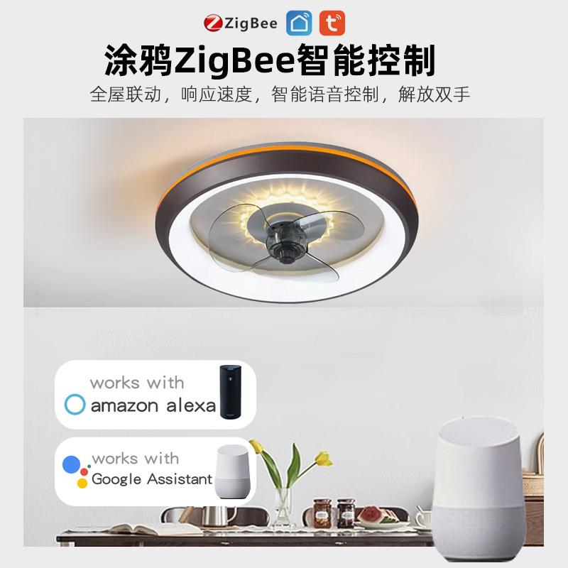 现代简约家用隐形客厅餐厅风扇灯亚克力led吸顶风扇灯智能电风扇