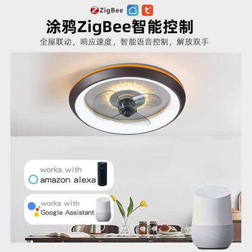 现代简约家用隐形客厅餐厅风风扇灯亚灯力led克107吸顶扇智能电风