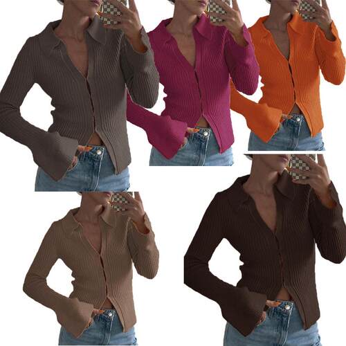 Women's sweater cardigan long sleeved top with flared