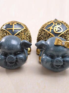 新款直销树脂工艺品欧式蓝色中号幸福猪摆件 创意客厅电视柜家居