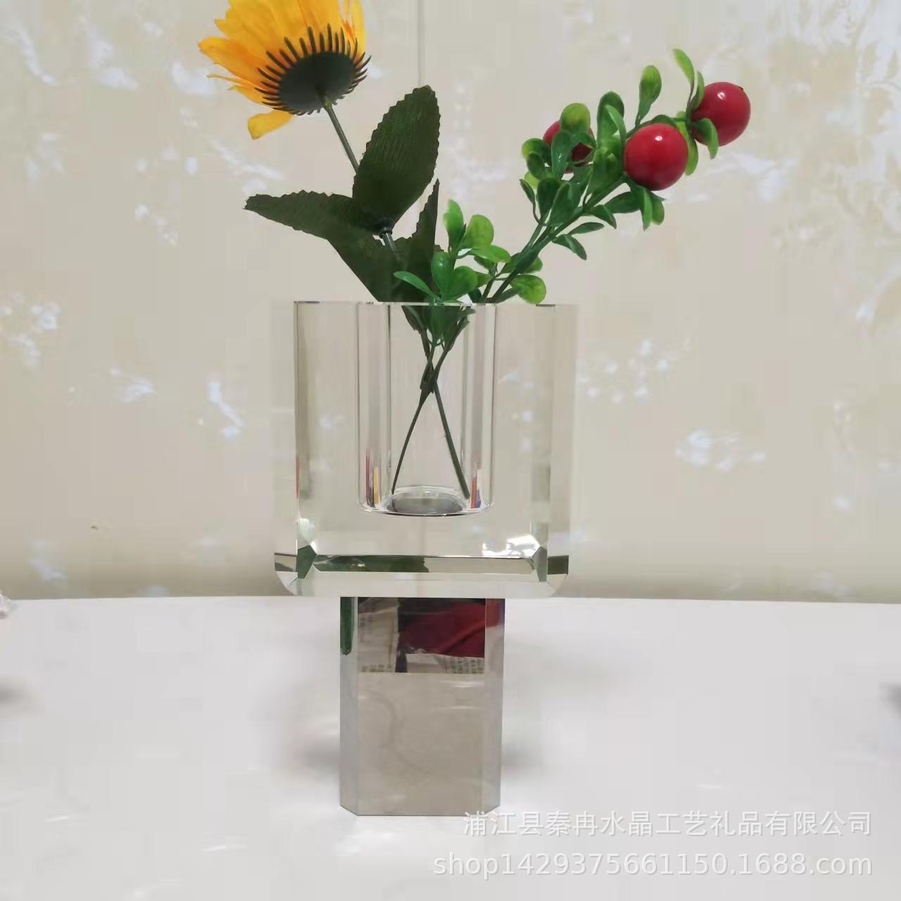 厂家直销现代简约风彩底水晶花瓶客厅卧室样板房餐厅家居软装摆件