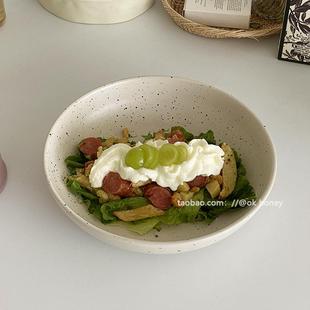 复古泼墨墨点大号陶瓷盘ins哑光8.5英寸深盘菜盘沙拉汤菜