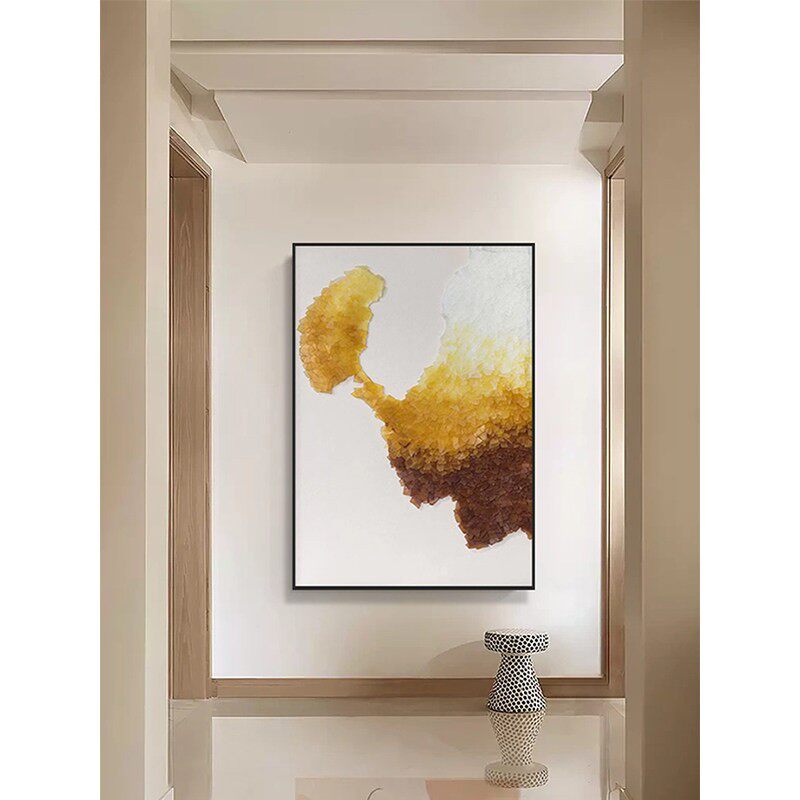 轻奢玄关客厅海玻璃实物画立体挂画装饰画简约现代抽象手工拼贴画