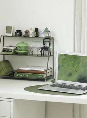 三层阶梯置物架 ins风桌面收纳架 铁艺杯子展示架 墨绿色整理架