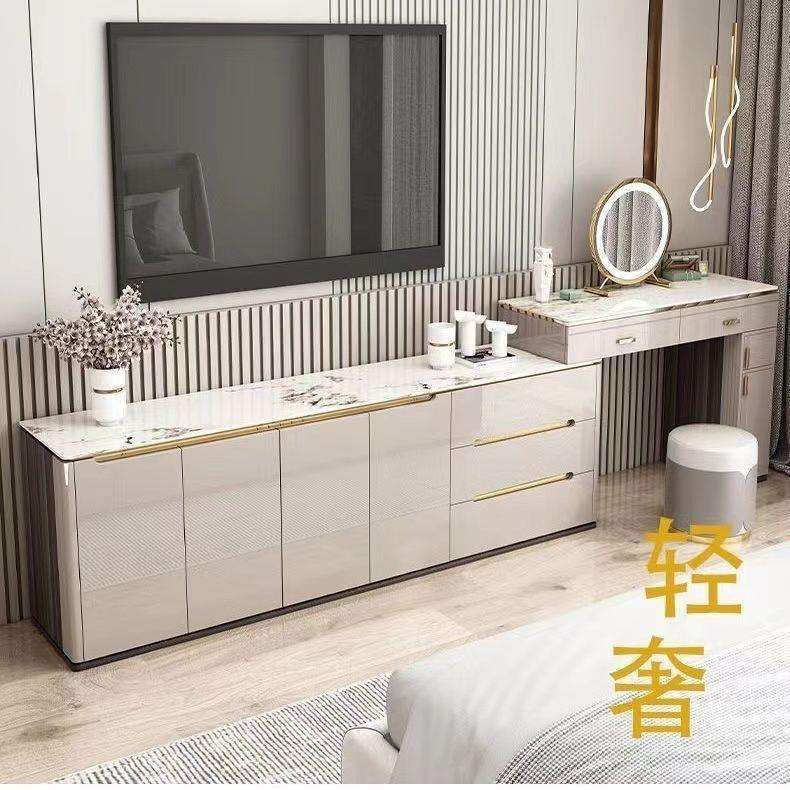 轻奢台卧室板电视柜斗柜一体梳现760代简约伸缩化妆岩桌妆储物收