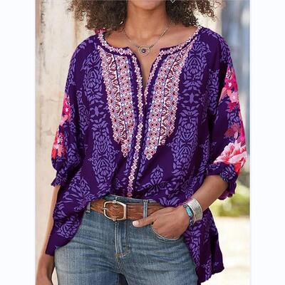 Large cardigan printed long sleeved women's shirt