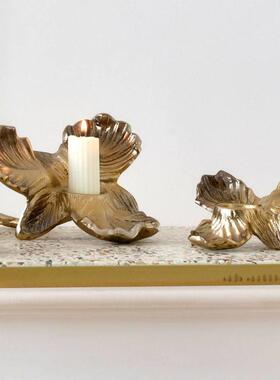 现代轻奢金银色花型铝制烛台摆件家居客厅餐桌样板间蜡烛台装饰品