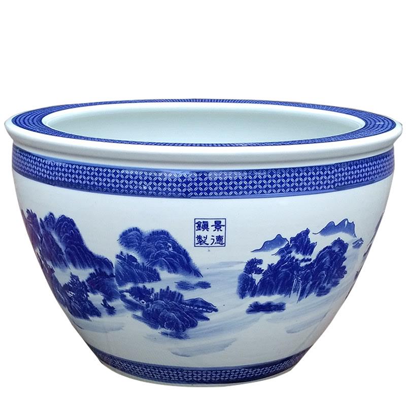 盆金鱼缸酒店睡莲碗莲缸水缸庭院乌龟鱼缸大缸青花瓷景德镇荷花甲
