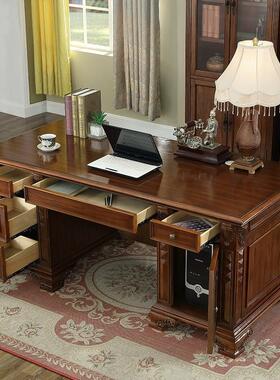 美实木式书桌欧式雕花简约书台老桌板大班台裁办ZG-66217公桌书总