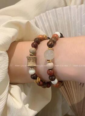 檀木多宝珠手链女2024年新款民族风串珠手饰新中式古风禅意手串男