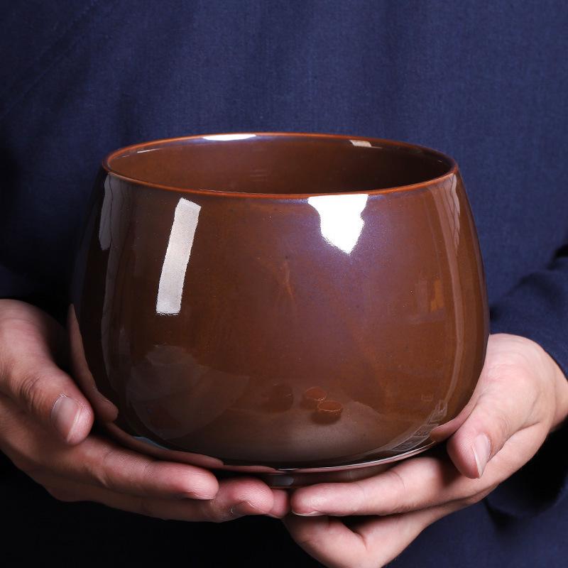 国潮陶瓷水盂新中式禅意特大号鎏金茶洗茶具水洗茶道配件烟灰缸