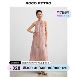 roco2024春夏精致立体花朵，无袖v领长裙玫瑰，直筒显瘦连衣裙