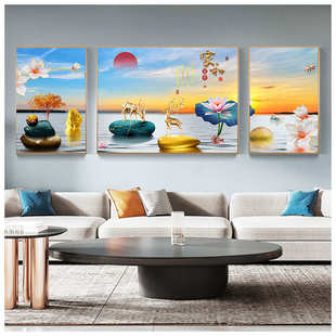 现代简约客厅装 晶瓷画 饰画沙发背景墙挂画轻奢大气壁画三联画新款