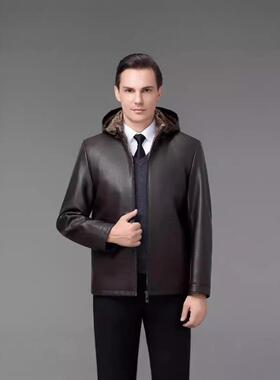 秋冬季2066-BB皮毛一体男士剪绒海宁皮衣羊羊羔中年帽毛皮草外连