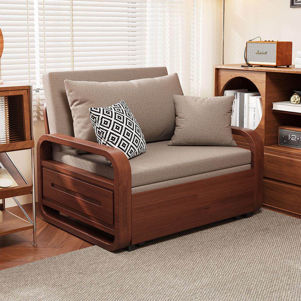 实木沙发床折叠两用单人多功能小户型客厅书房阳台午睡抽拉式伸缩