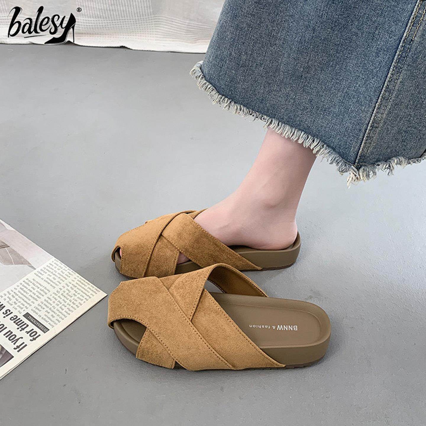 英国真皮厚底勃肯包头半拖鞋女外穿2026夏季新款一脚蹬软底凉拖鞋