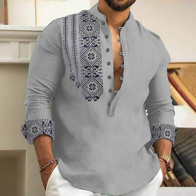 Men' printed long sleeved pullover casual thin shirt for