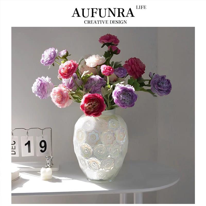AUFUNRA百合法式浮雕花瓶艺术水晶玻璃客厅插花摆件装饰高级感