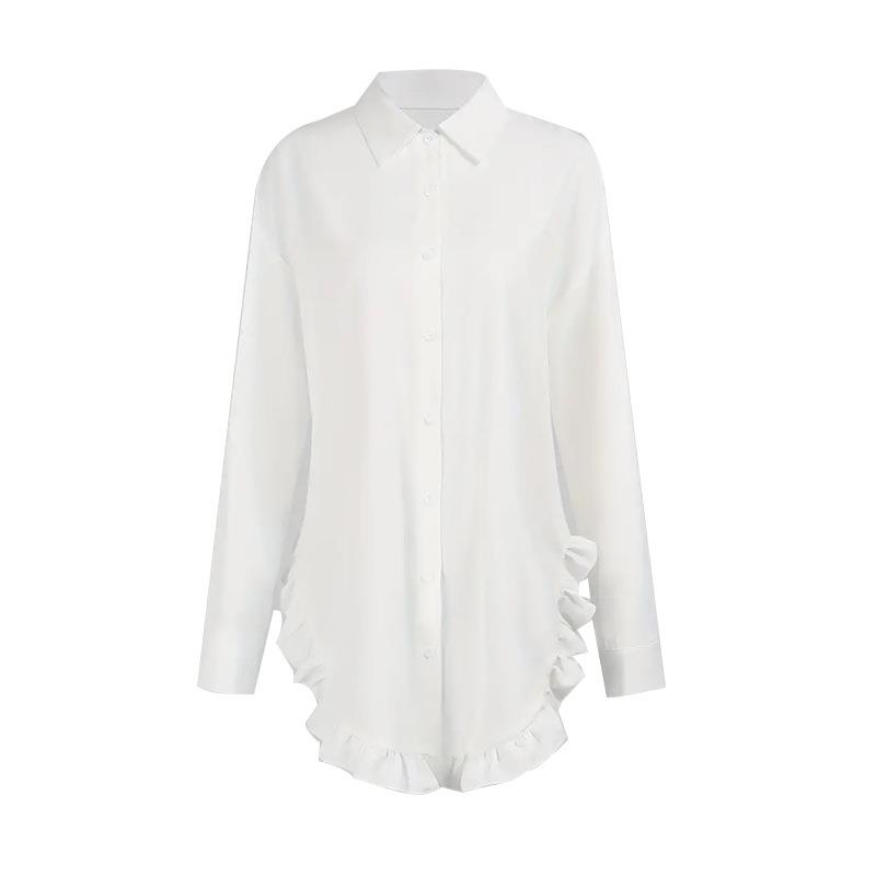 shorts waist high and shirts button ruffled long elegant