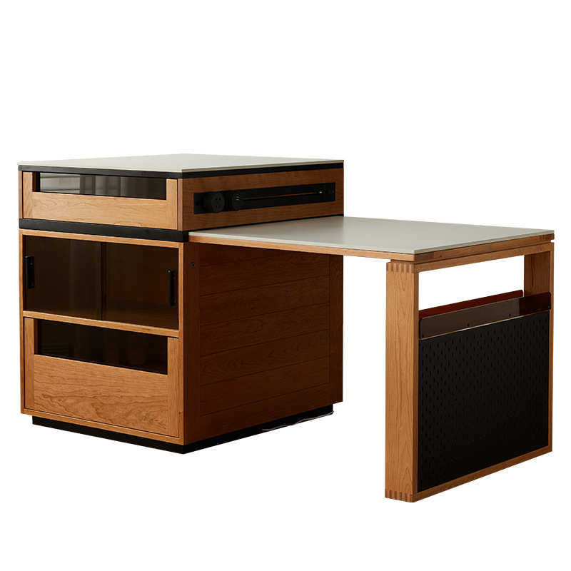 餐桌吧台岩小户型樱桃木伸缩岛家用台日式可板一体实木多功能餐桌