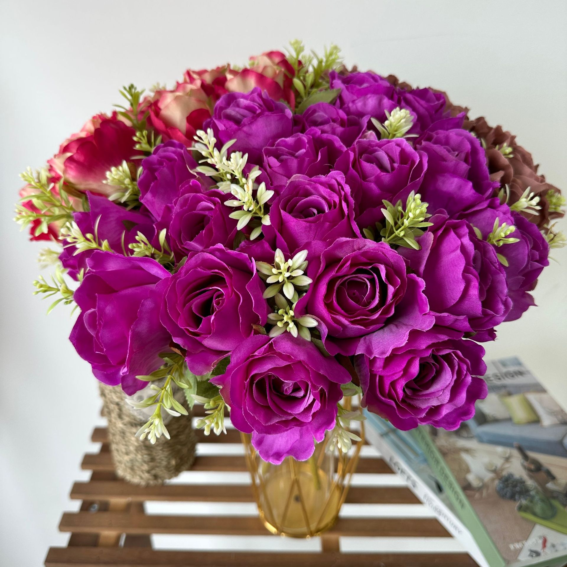 梅林梅林18头18头玫瑰真花客现货家居厅装饰真仿花餐桌花束假仿花