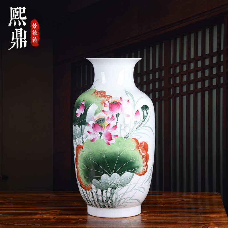 2024陶瓷花瓶名人手绘荷花大号冬瓜瓶家居陶瓷摆件工艺装饰品批发