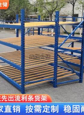 流利货架车间先进先出自滑式滑道滚轮物料架重力式仓储流利条货架