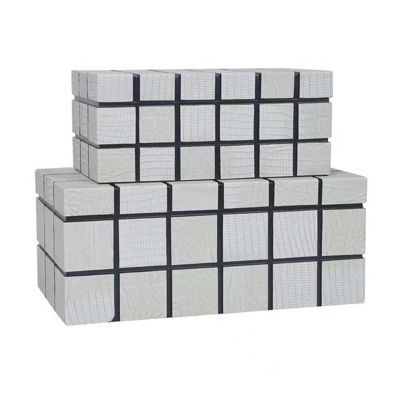 现代简约首饰盒黑白格子收纳盒样板间客厅售楼处桌面装饰设计摆件