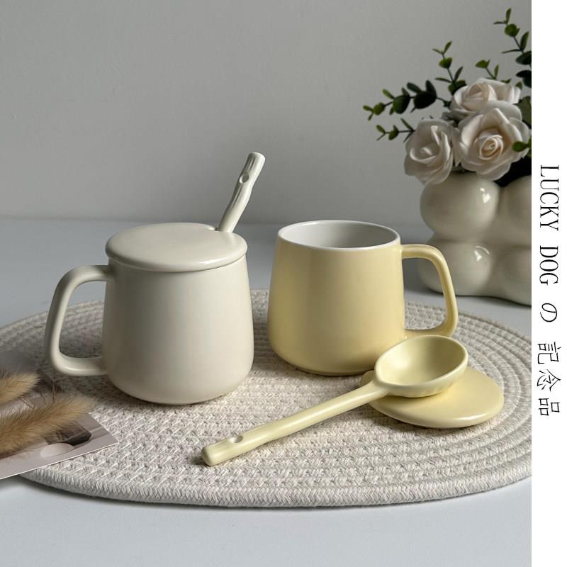 ins风简约家用马克杯带盖勺冲泡牛奶咖啡杯早餐杯子陶瓷杯办公室