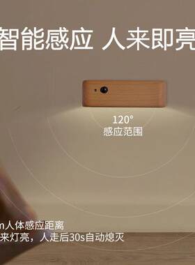 智能人体感应灯原木小夜236灯家用过道走le起夜磁灯吸d充电廊壁灯