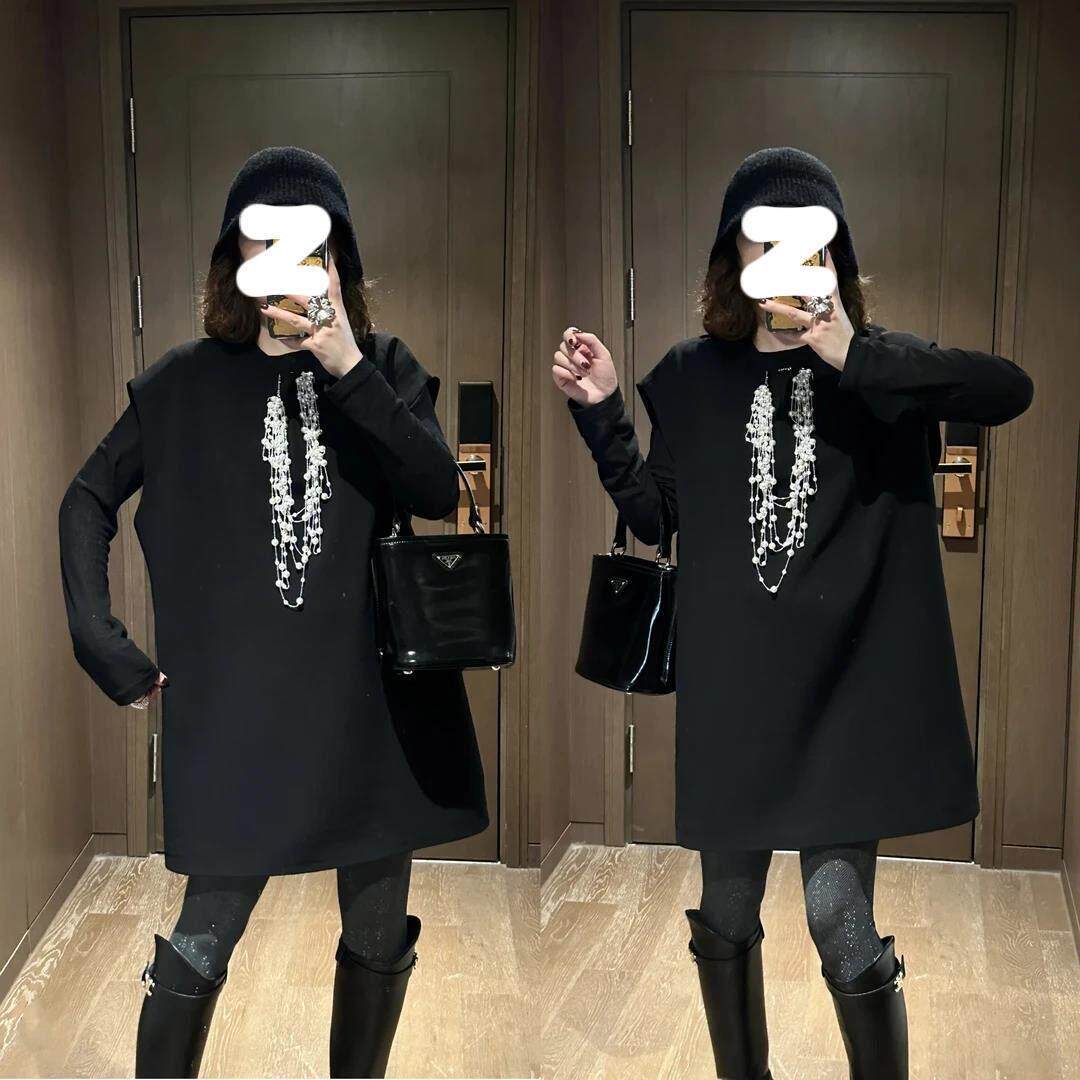 欧洲站洋气减龄拼色套装女2025年秋季大码胖MM烫钻背心裙两件套潮