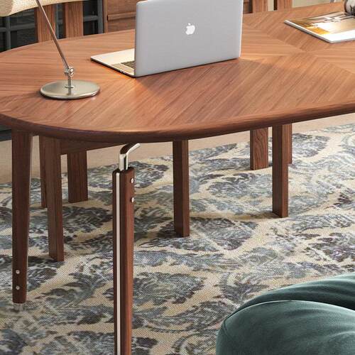 加减生活巴伦餐桌黑胡桃木实木家用现代简约大板书桌椭圆形饭桌