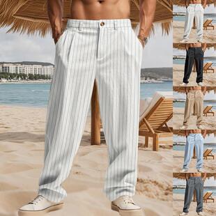 Mens Pants Casual Men Vertical Stripe Loose Long Elastic