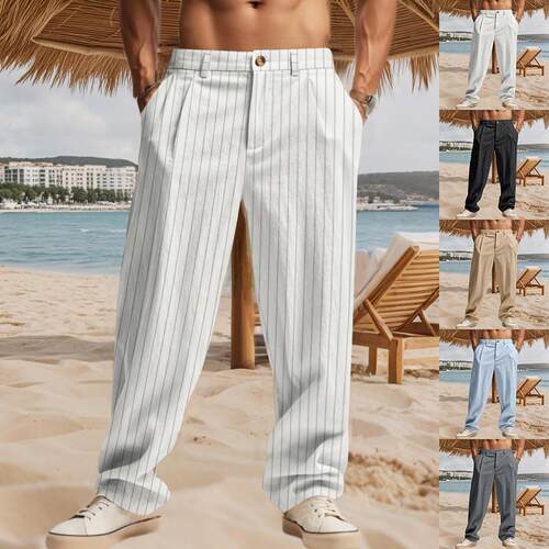 Mens Pants Casual Men Vertical Stripe Loose Long Elastic