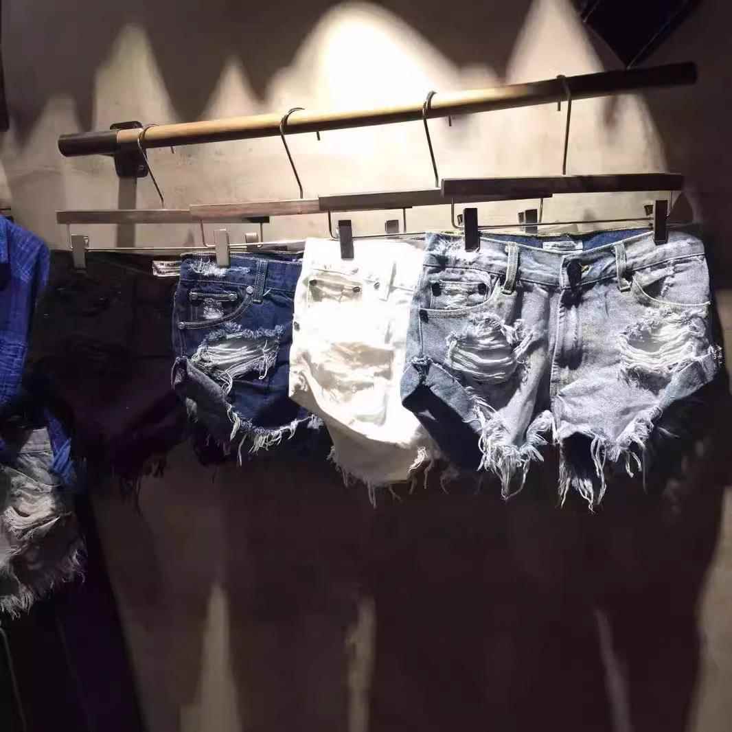 Ripped Denim Shorts Women Street High Waist Raw Edge Pants