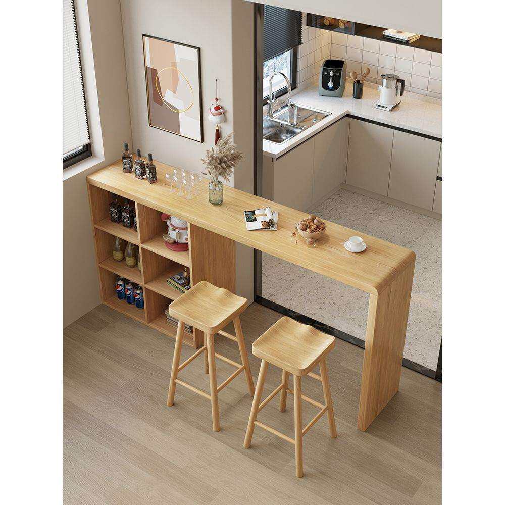 实木吧台桌家用小户型吧台隔断柜一体餐桌客厅厨房靠墙高脚长条桌