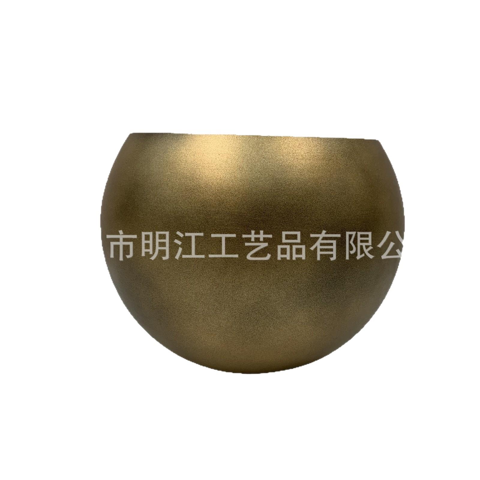 新中式铁艺复古金属花器圆形落地花盆花钵球形仿真花售楼处客厅
