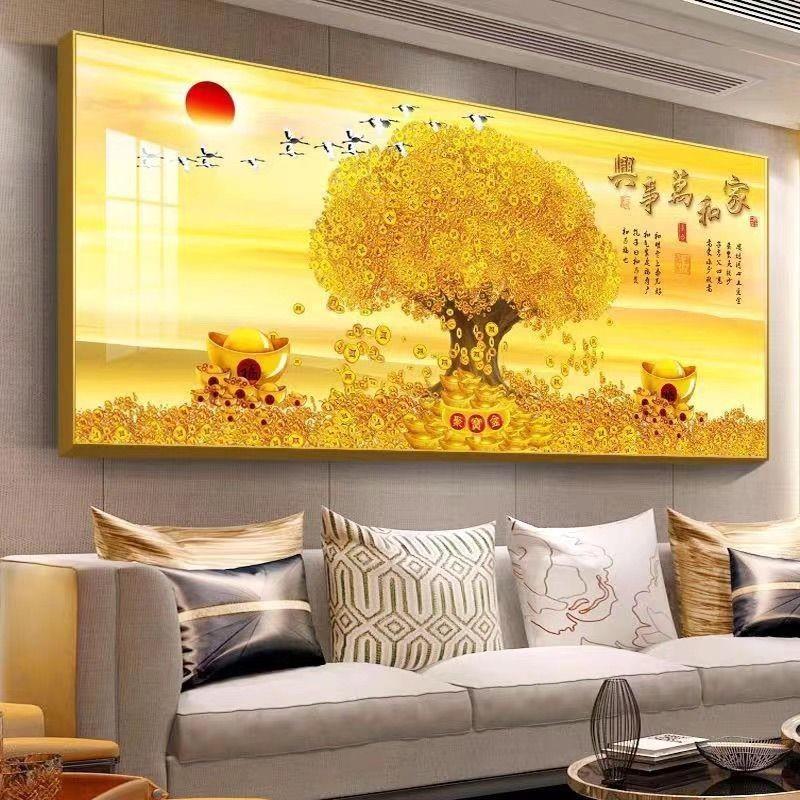 发财树客厅沙发背景墙装饰画招财风水中式万事兴壁画摇钱树挂画
