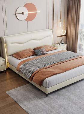 皮床现软代简约卧室双灯人床1.8m实木包带储物体皮床婚床件PSH起