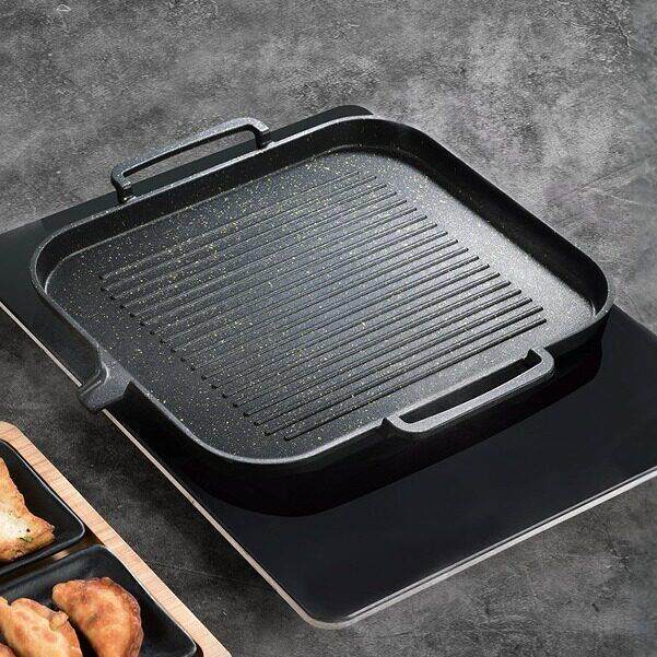 电磁炉烧烤盘家用韩式不粘专用烤肉盘锅黑晶炉燃气麦饭石铁板烧盘